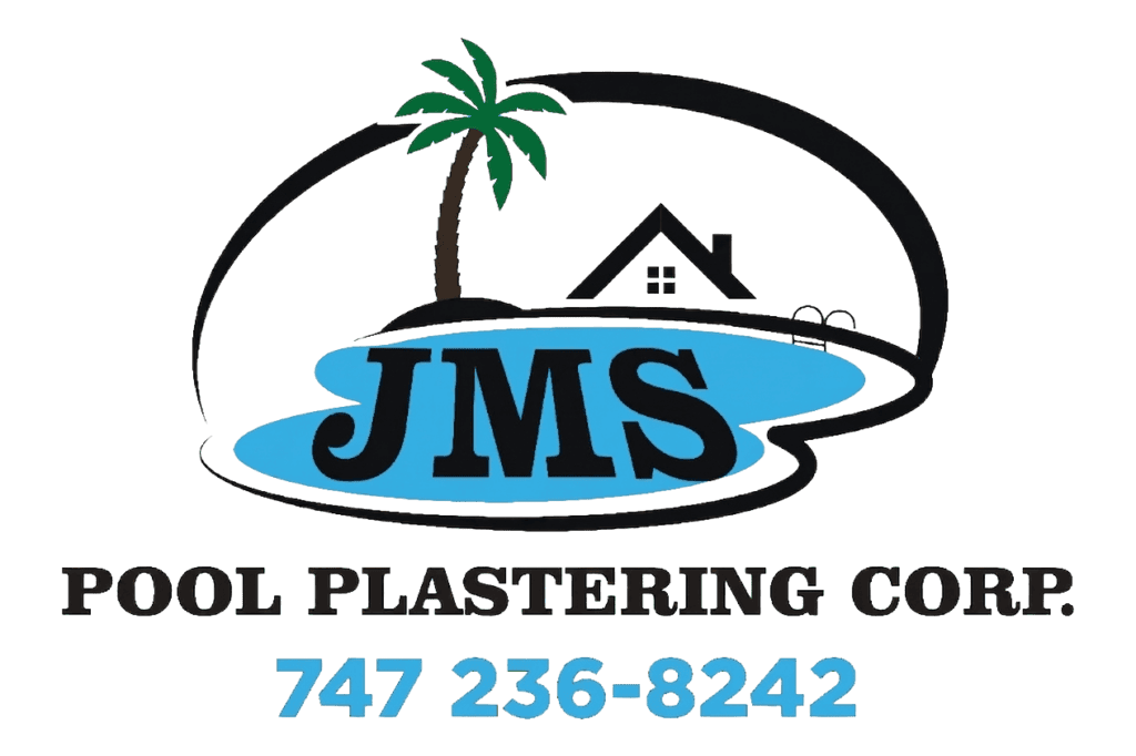JMS Pool Plastering Corp logo with palm tree and house graphic.
