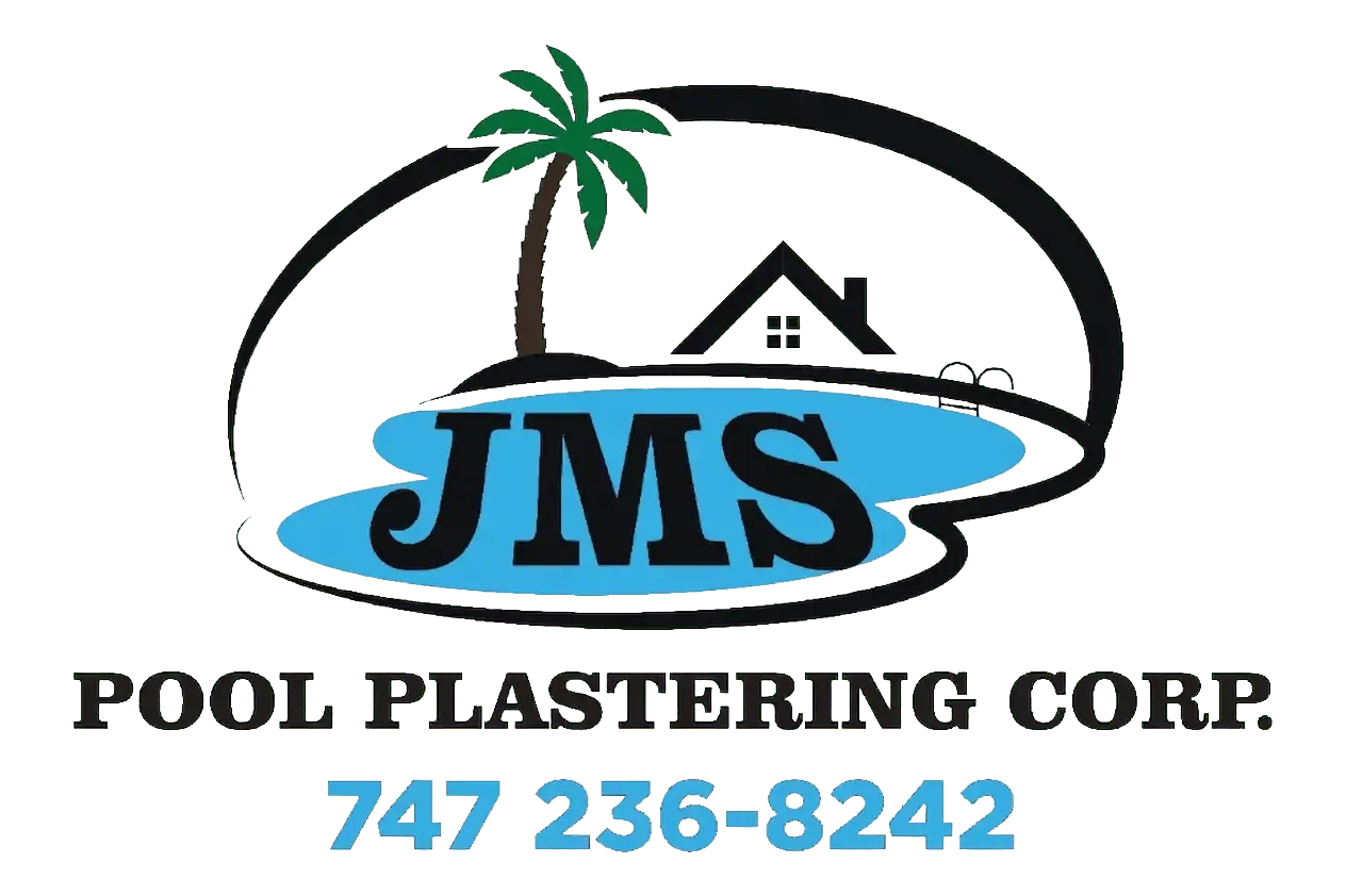 JMS Pool Plastering Corp logo with palm tree and house graphic.